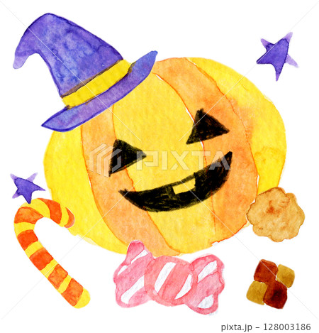 水彩イラスト　手描きイラスト  ハロウィンイメージ 128003186