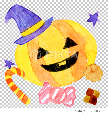水彩イラスト　手描きイラスト  ハロウィンイメージ 128003186