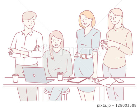 Engaging in Collaborative Teamwork within a Modern Office Environment for Enhanced Productivity 128003389