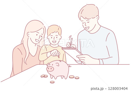 Engaging in Family Financial Planning through the enjoyable use of a Piggy Bank activity 128003404