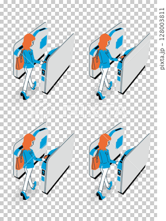 自動改札を通る女性 128003811