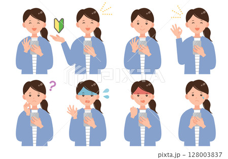 スマホを手に持つ女性のイラスト8パターンセット 128003837