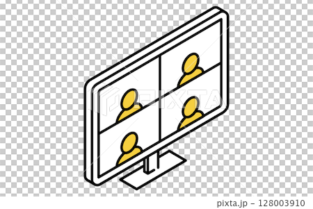 ネットワークのイメージイラスト、リモート会議のアイソメトリック線画アイコン ネットワークのイメージイラスト、リモート会議のアイソメトリック線画アイコン 128003910