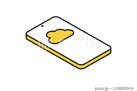 ネットワークのイメージイラスト、クラウドにつながったスマートホンのアイソメトリック線画アイコン 128003914