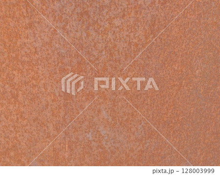 rusting iron sheet texture background full frame, metal sheet with smooth copper-colored rust coating, rusty textured surface with empty space 128003999
