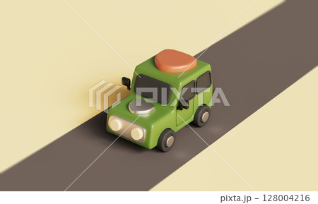 Green Camping Travel SUV Car. 3D Rendering. Green Camping Travel SUV Car. 3D Rendering. 128004216