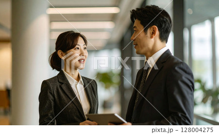 オフィスで会話する上司と部下（AI生成画像） 128004275