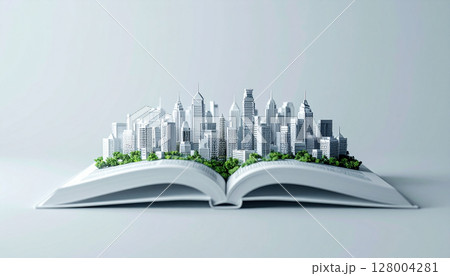 本から飛び出す大都市（AI生成画像） 128004281