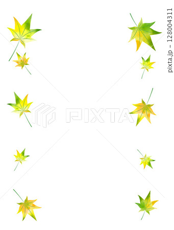 紅葉もみじ水彩風イラスト枠フレーム背景　縦シンプル白バックpng 128004311