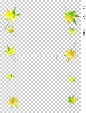 紅葉もみじ水彩風イラスト枠フレーム背景　縦シンプル白バックpng 128004311