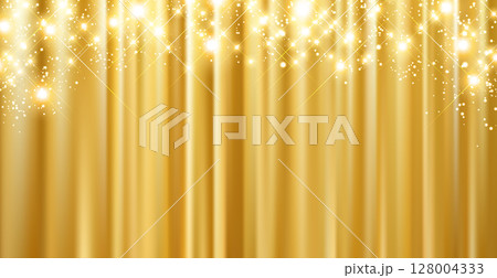 きらめく光と金色のカーテン – 高級感あふれる背景 きらめく光と金色のカーテン – 高級感あふれる背景 128004333