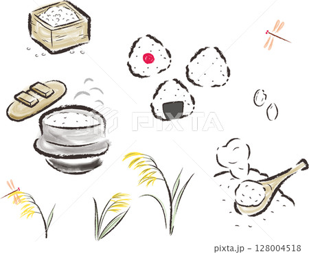 美味しいお米のイラスト セット① 美味しいお米のイラスト セット① 128004518