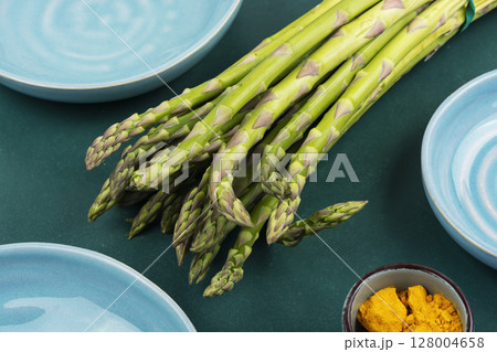 Bundles green asparagus. 128004658