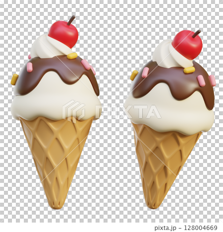 Cartoon Style Ice cream cone 3D Graphic 128004669