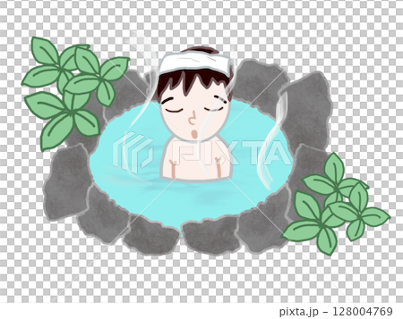 露天風呂に入浴している若い男性の風景のイラスト 露天風呂に入浴している若い男性の風景のイラスト 128004769