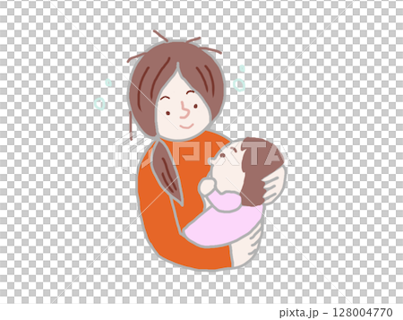 泣き止まない赤ちゃんに授乳するお母さん 128004770