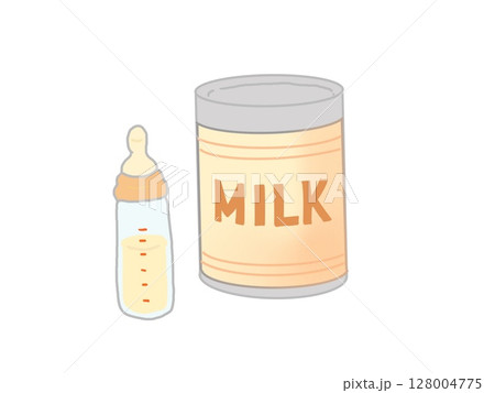 哺乳瓶と粉ミルクの缶のイラスト 哺乳瓶と粉ミルクの缶のイラスト 128004775