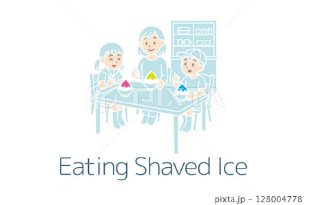かき氷を食べる家族（主線なし） 128004778