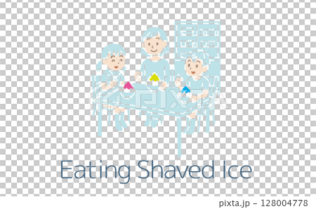 かき氷を食べる家族（主線なし） 128004778