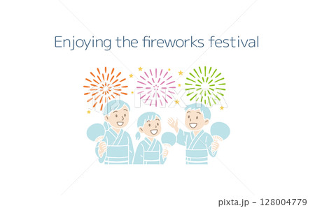 花火大会を楽しむ家族（主線なし） 128004779