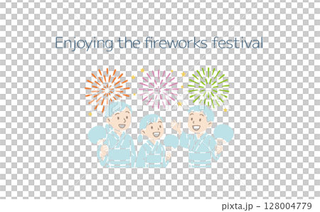 花火大会を楽しむ家族（主線なし） 128004779