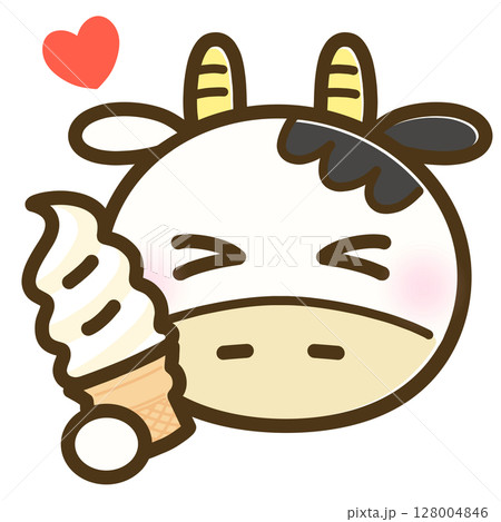 ソフトクリームが大好きなうしこのイラスト(夏・表情・かわいいキャラクター) ソフトクリームが大好きなうしこのイラスト(夏・表情・かわいいキャラクター) 128004846