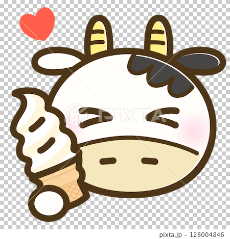ソフトクリームが大好きなうしこのイラスト(夏・表情・かわいいキャラクター) ソフトクリームが大好きなうしこのイラスト(夏・表情・かわいいキャラクター) 128004846