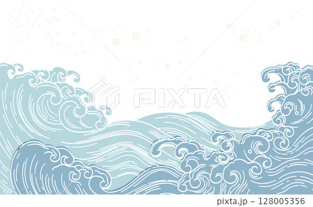 Japanese background with line ocean sea pattern vector. Abstract template with geometric wave pattern in oriental style Japanese background with line ocean sea pattern vector. Abstract template with geometric wave pattern in oriental style 128005356