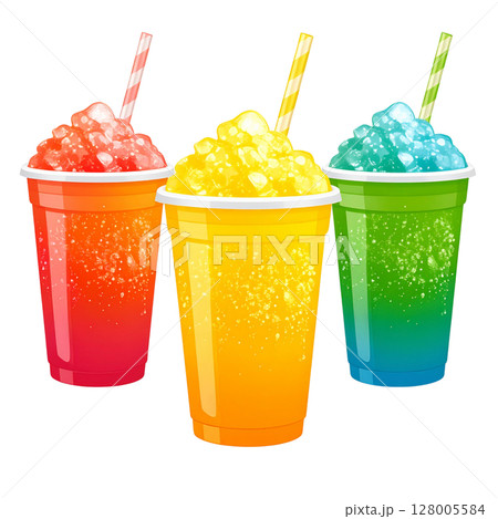 Colorful Easter eggs fill a glass with a delicious pink strawberry ice cream dessert, isolated on white 128005584