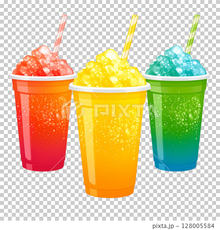 Colorful Easter eggs fill a glass with a delicious pink strawberry ice cream dessert, isolated on white 128005584