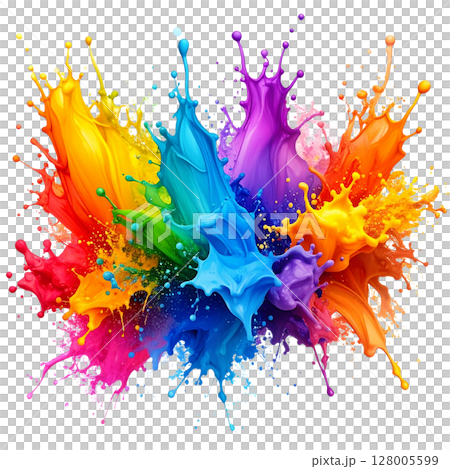 Colorful paint splashes create a vibrant, artistic vector illustration with a festive confetti-like texture on a white background 128005599