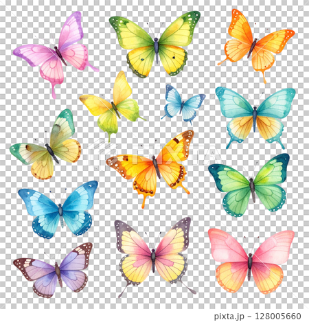 A colorful seamless pattern with a beautiful collection of flying butterfly insects, perfect for spring and summer designs 128005660