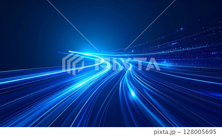 Abstract blue background with rays and blurred motion of cars on a night highway, evoking fast-paced urban travel Abstract blue background with rays and blurred motion of cars on a night highway, evoking fast-paced urban travel 128005695