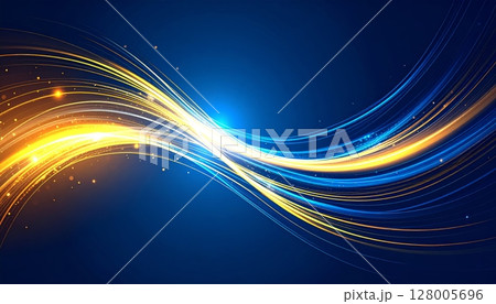 Abstract glowing blue light lines pattern in futuristic wave motion design 128005696