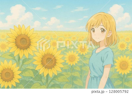 ひまわり畑　女の子 128005792