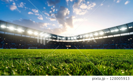 Empty billboard stands on a green summer field with a river and blue sky in the background Empty billboard stands on a green summer field with a river and blue sky in the background 128005913