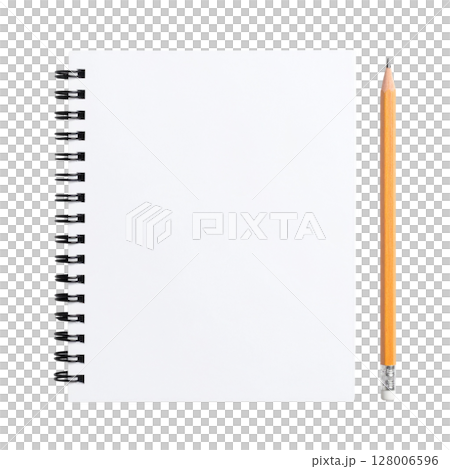 Blank notebook with a pen and pencil on an open page for office writing and business notes 128006596