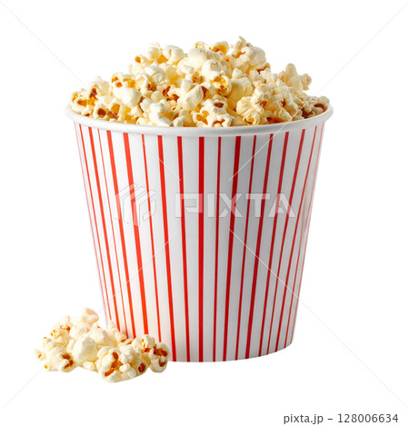 Movie night essential: a delightful bucket of buttery popcorn, perfect for cinema entertainment 128006634