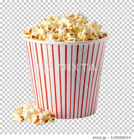 Movie night essential: a delightful bucket of buttery popcorn, perfect for cinema entertainment 128006634