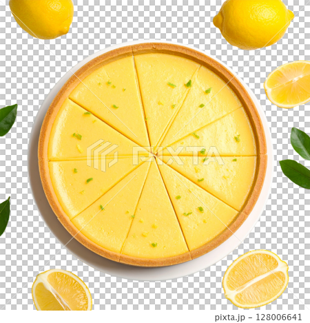 Fresh lemon and vibrant lemon slices, isolated on a white background, highlight the juicy, healthy essence of this citrus fruit 128006641