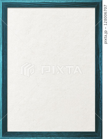 木製フレームの青緑色の木枠のある白い綿麻キャンバス地ボードの縦長の背景画像 128006707