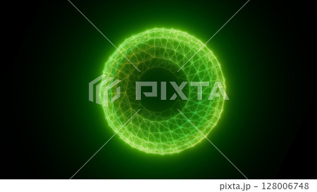 Glowing green circular energy field with radiating concentric patterns, resembling a scientific or futuristic visualization 128006748