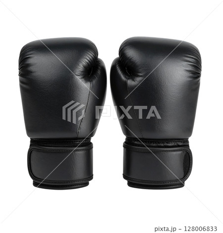 A pair of black leather boxing gloves isolated on a white background 128006833