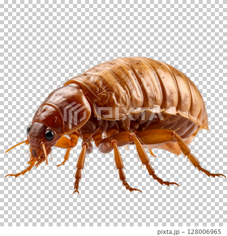 Close-up of a brown cockroach insect pest with detailed antenna isolated on a white background 128006965