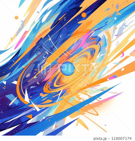 宇宙に広がる光の放射とカラフルなエネルギーライン 宇宙に広がる光の放射とカラフルなエネルギーライン 128007174