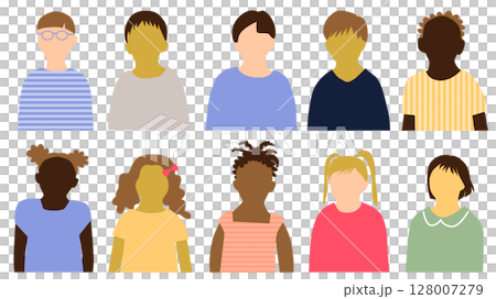 いろんな国の子供たち正面上半身アイコンセット10人_表情無 いろんな国の子供たち正面上半身アイコンセット10人_表情無 128007279