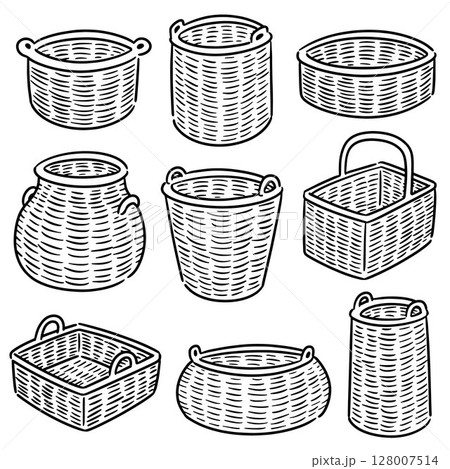 vector set of wicker basket 128007514