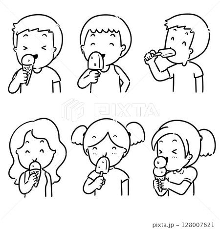 vector set of people eating ice cream vector set of people eating ice cream 128007621