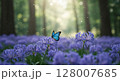 紫色の彼岸花と青い蝶 128007685