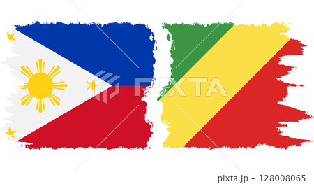 Congo-Brazzaville and Philippines grunge flags connection vector 128008065
